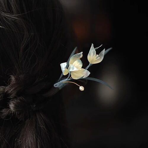 汉服古风发饰手工绒花玉兰发簪清冷感盘发马面裙配饰簪子日常百搭