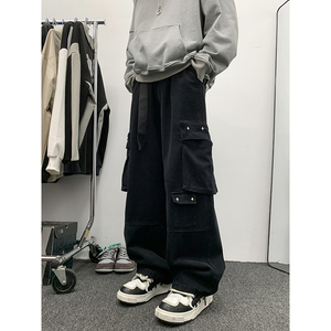 潮牌工装长裤纯色青少年设计男士秋冬新款直筒宽松1401-K103-P50图片