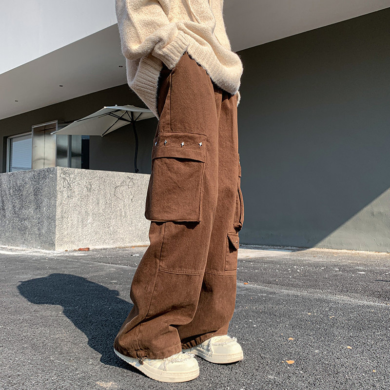 潮牌工装长裤纯色青少年设计男士秋冬新款直筒宽松1401-K103-P50,男装工装外套,星座1401