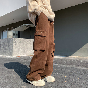 潮牌工装长裤纯色青少年设计男士秋冬新款直筒宽松1401-K103-P50图片