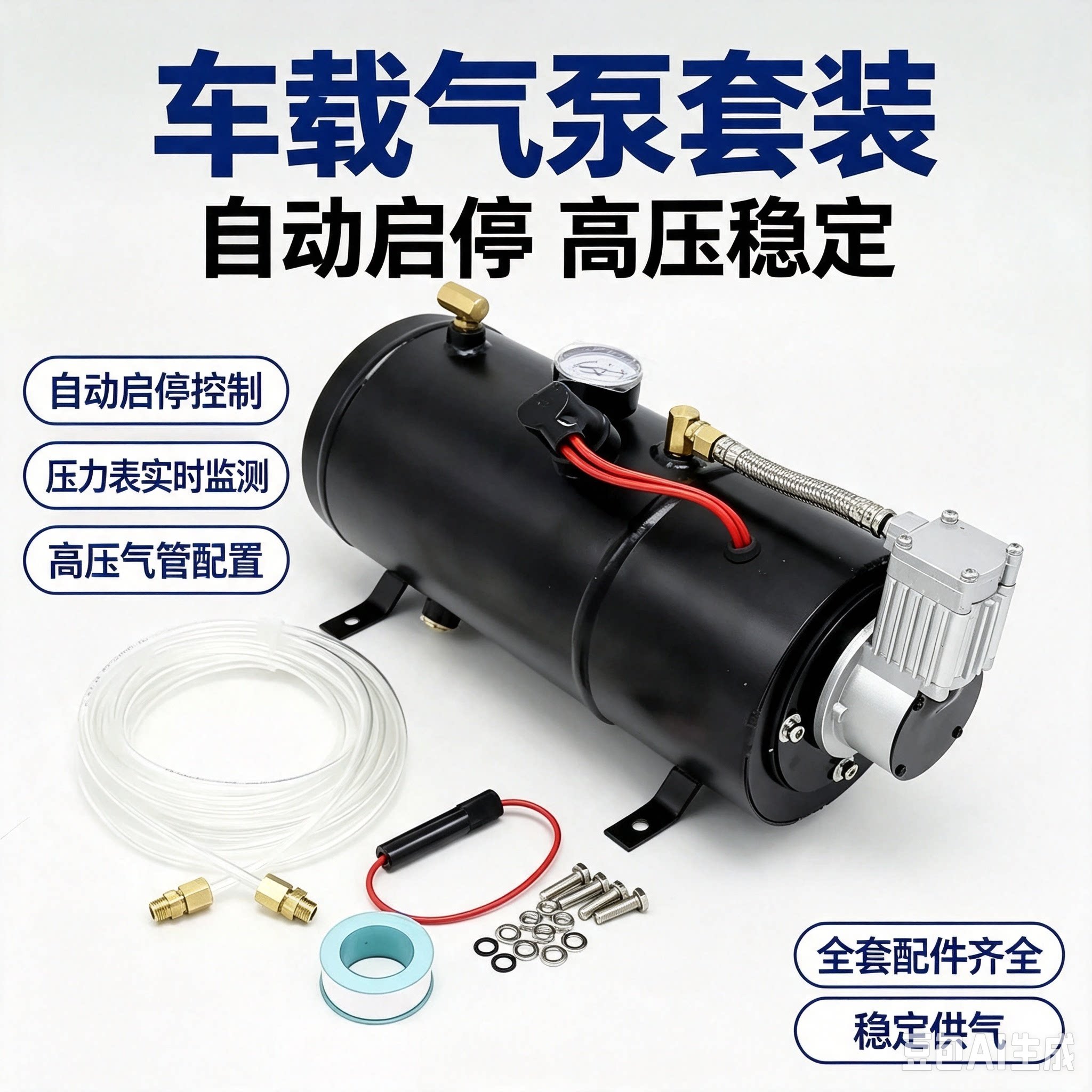 AS173现货 喇叭改装气泵12/24V 3L气罐气喇叭空气压缩机