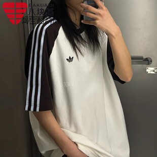T恤 HZ3830 2026春三条纹白粽撞色宽松圆领短袖 阿迪达斯三叶草男装