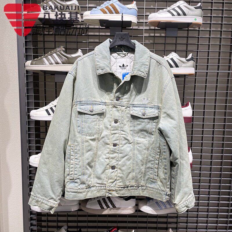 阿迪达斯三叶草棉服男女2025冬季牛仔翻领休闲保暖夹克外套KC2624