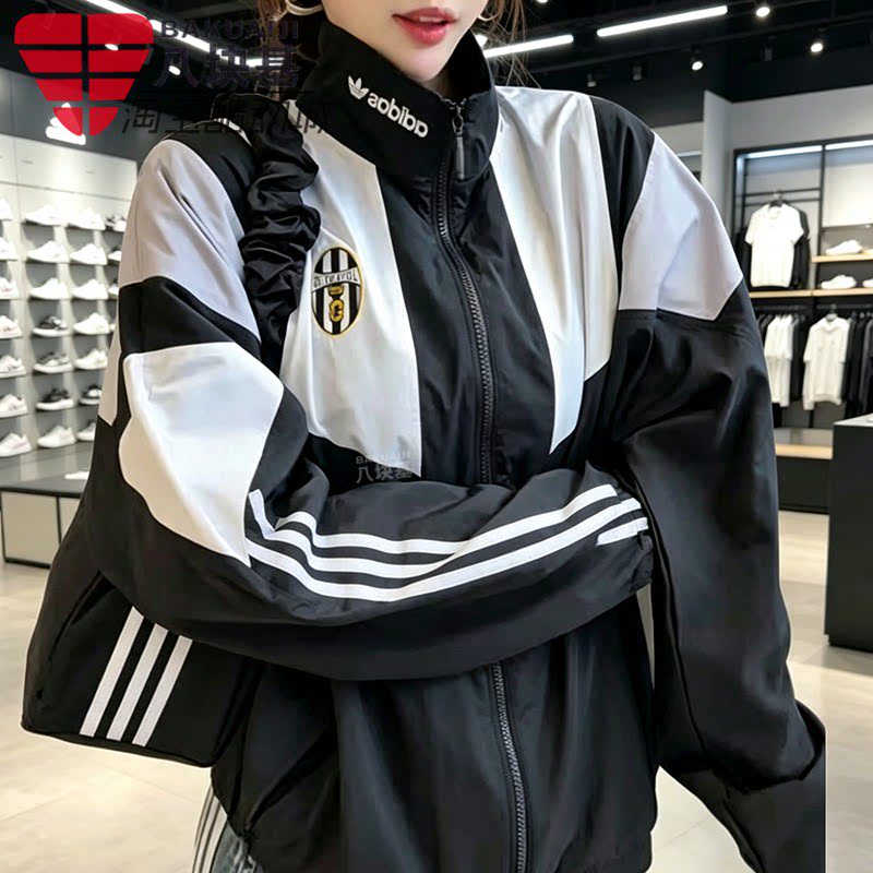 三叶草男装黑白复古宽松夹克外套
