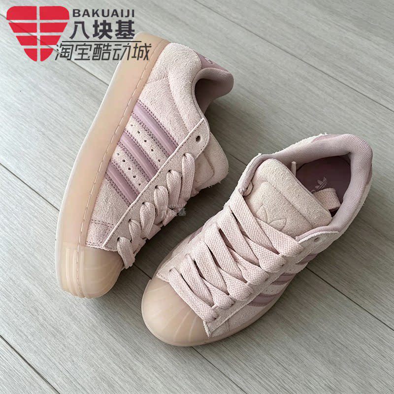 阿迪达斯三叶草女鞋2026冬季贝壳头翻毛皮果冻底面包鞋板鞋KJ4687