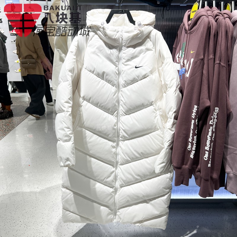 耐克女装2026户外防风拒水保暖长款过膝休闲连帽羽绒服HV5237-100