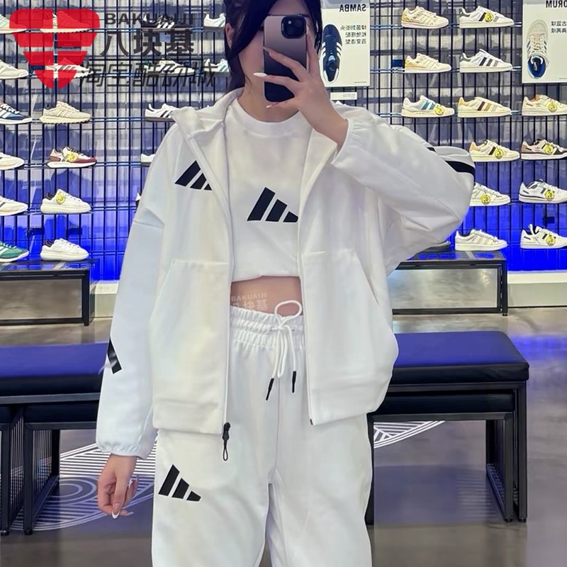 阿迪达斯女装2024冬季款ZNE针织舒适百搭宽松连帽夹克外套 JE7849