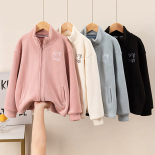 女童摇粒绒外套洋气2026新款中大童儿童时髦女孩秋冬装加绒厚卫衣