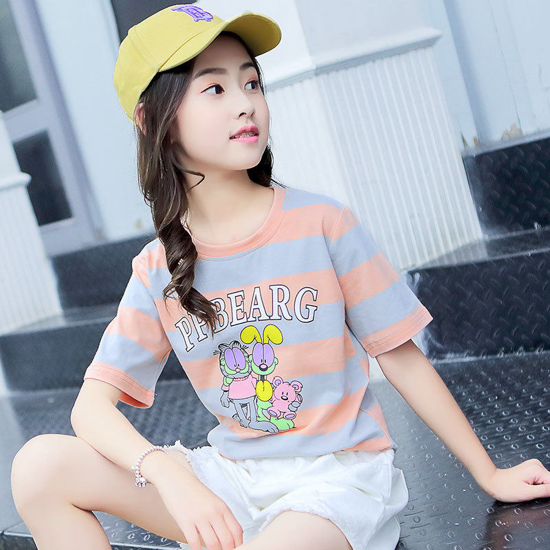 女童短袖t恤夏季女孩条纹夏装衣服9体恤10岁儿童半袖纯棉薄款上衣,童装/婴儿装/亲子装,T恤,淘宝优惠券,粉丝福利购,淘宝优惠卷