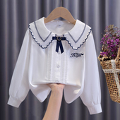 上衣打底衫 女童衬衫 儿童白衬衣纯棉洋气中大童长袖 2026新款 春秋装