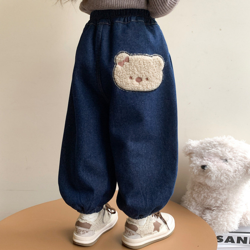 女童加绒牛仔裤秋冬装2025新款儿童一体绒裤子宝宝冬季加厚休闲裤