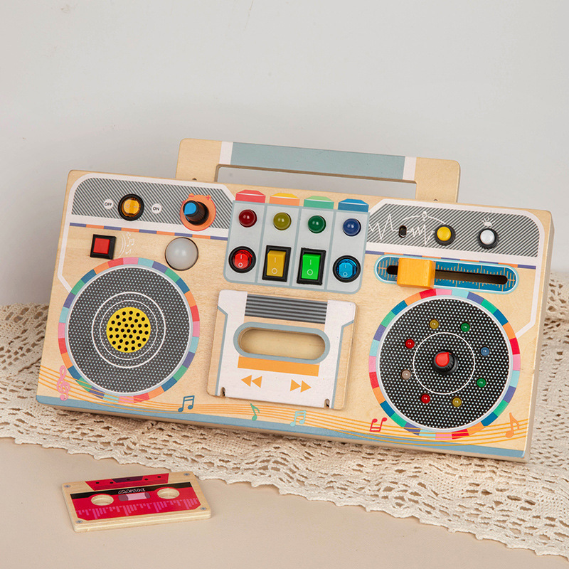 新款儿童木质科学早教益智音乐开关灯录音机模型忙碌板发声光玩具