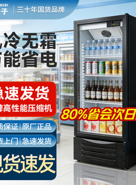 扬子黑色风冷商用单门饮料展示柜立式全屏啤酒柜超市冷藏保鲜柜