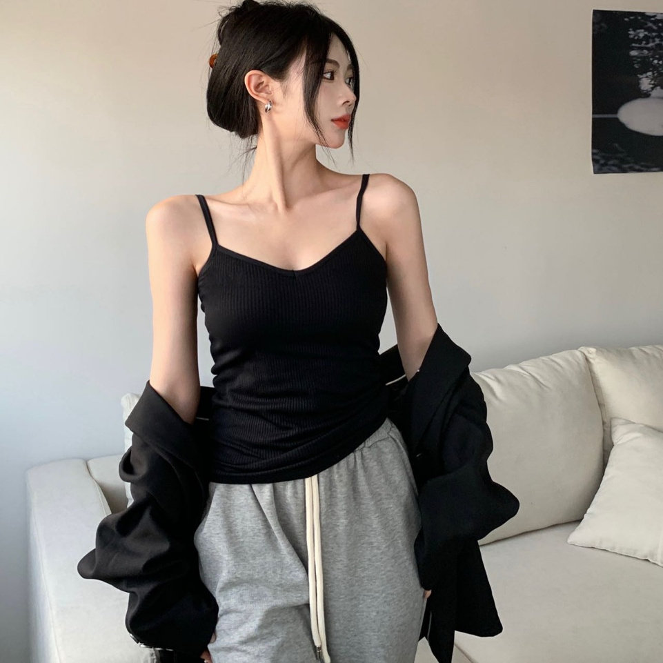 冬季加绒加厚保暖吊带背心少女纯色紧身吊带打底内搭蓄热内衣无袖