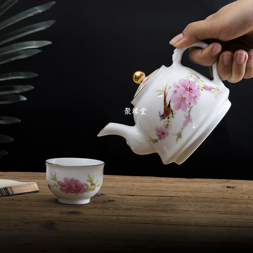 陶瓷景德镇白瓷复古手绘中式茶壶