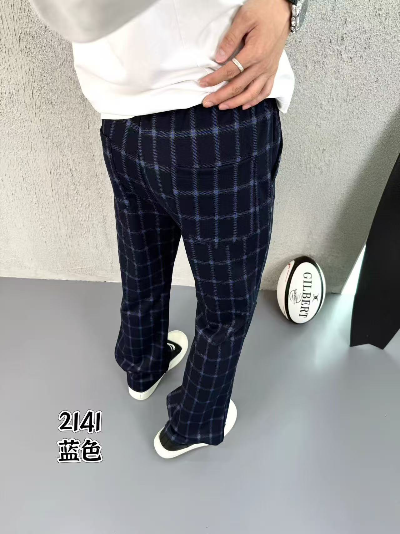 美式格子裤男款秋季薄款宽松户外百搭喇叭裤修身男裤长裤