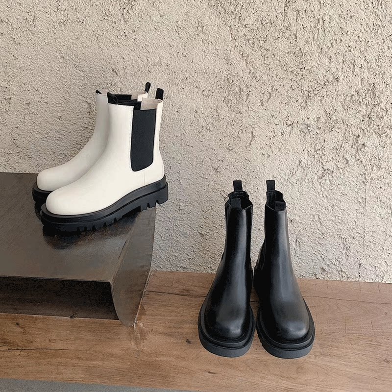 새로운 스타일 마틴 부츠 영국식 미드 송아지 가죽 두꺼운 밑창 모나 굴뚝 부츠 가을 겨울 대형 첼시 부츠