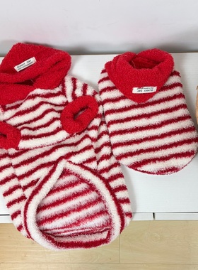 狗狗衣服冬新年红色喜庆小红帽条纹卫衣泰迪比熊柯基柴犬宠物衣服