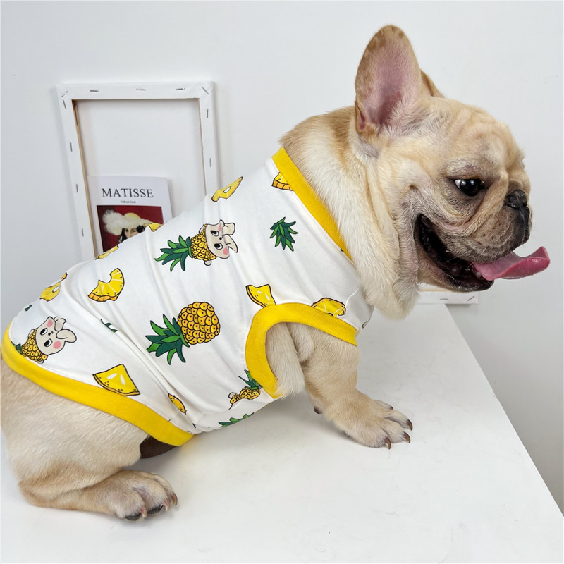 法斗衣服夏季薄款背心纯棉弹力卡通菠萝防晒巴哥斗牛犬胖狗狗衣服