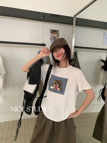 Nice studio奶思家秋季韩版时尚休闲宽松显瘦卡通印花短袖T恤女潮