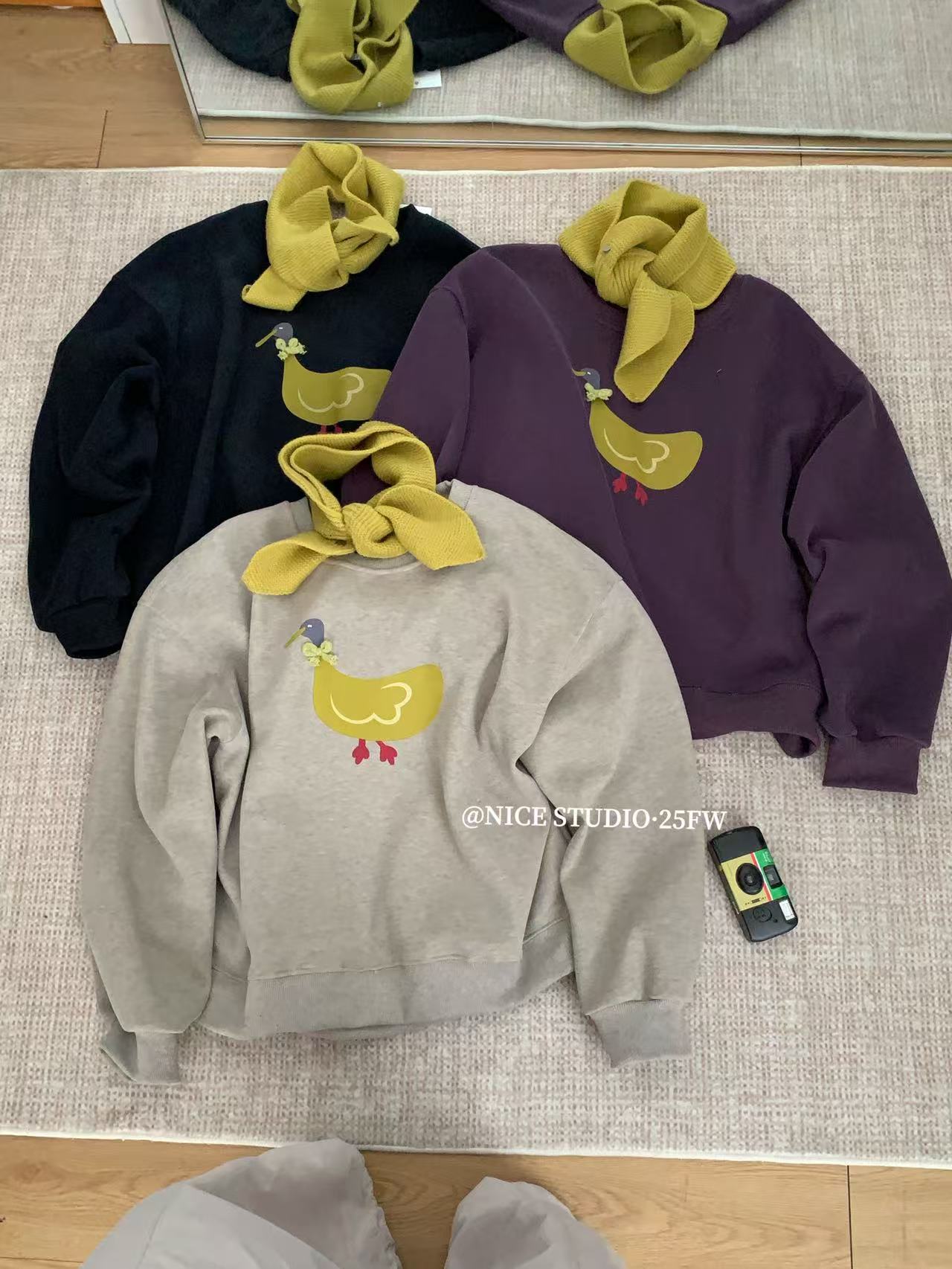 Nice STUDIO奶思家秋冬韩版宽松休闲百搭圆领套头加绒加厚卫衣女