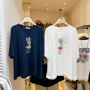 ZC夏上新韩系宽松大版 T恤女上衣潮 型慵懒风工艺米奇印花短袖