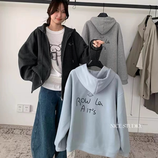 奶思家NICE STUDIO-秋上新前后笑脸刺绣连帽卫衣外套L3061