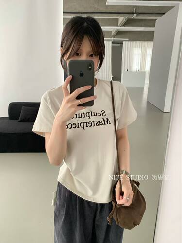 奶思家Nice studio2026年秋季韩版简约百搭字母短袖T恤女显瘦上衣