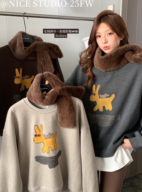奶思家NICE STUDIO韩版卡通印花加绒卫衣女宽松百搭减龄长袖上衣