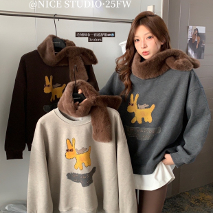 上衣 卡通印花加绒卫衣女宽松百搭减龄长袖 奶思家NICE STUDIO韩版