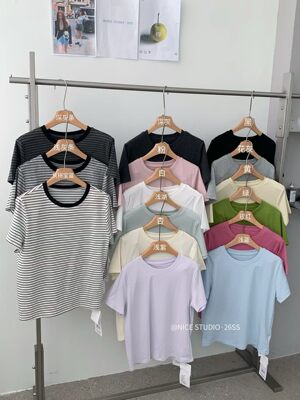 Nice studio奶思家夏季韩系圆领糖果色简约显瘦显瘦打底短袖T恤女