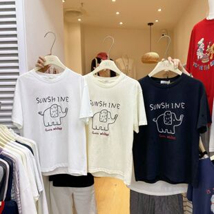 ZC上新韩系常规版休闲减龄雪花棉卡通印花短袖T恤女上衣潮