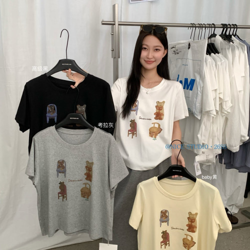 奶思家 Nice Studio2026年夏上新手绘小熊印花休闲短袖T恤10992