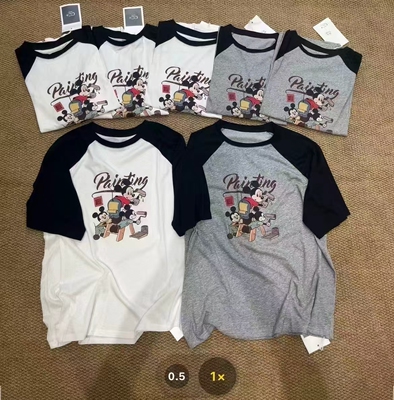 CC+夏季韩系休闲卡通印花撞色拼接宽松大版短袖T恤女上衣潮