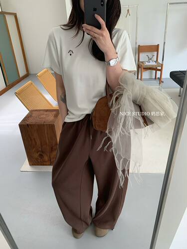奶思家Nice studio秋季韩系简约百搭圆领短袖T恤女显瘦打底上衣潮