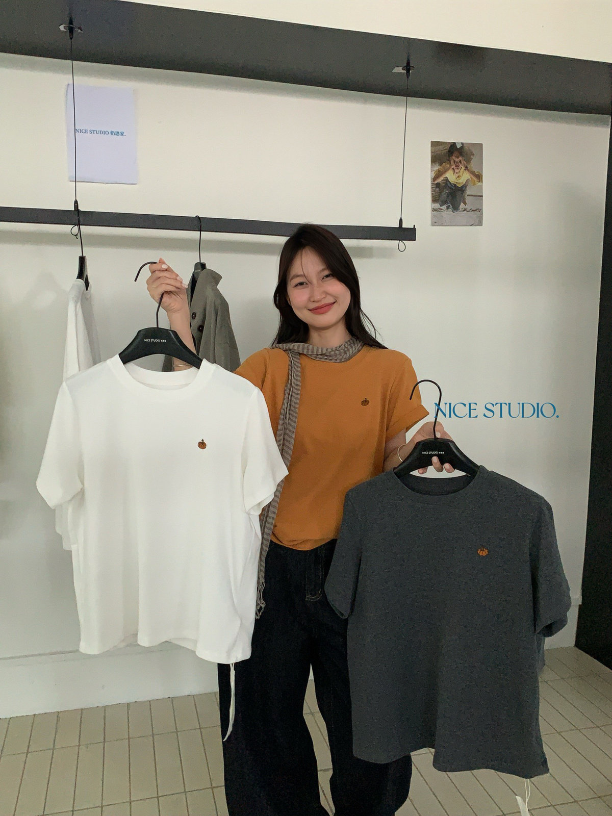 Nice studio奶思家秋季韩版时尚休闲显瘦南瓜刺绣短袖T恤女上衣潮