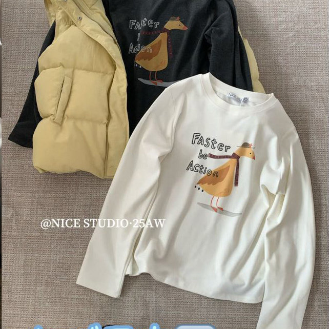 卡通印花加厚云朵棉长袖T恤女