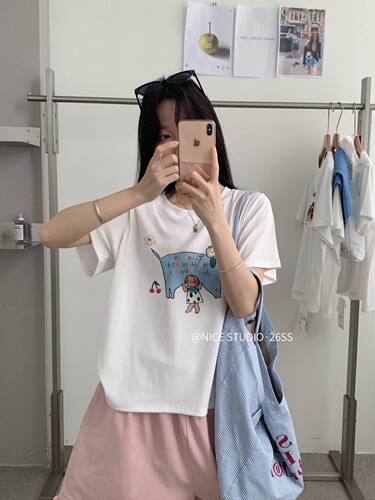Nice studio奶思家夏夏日元气卡通tee韩系减龄温柔百搭短袖T恤