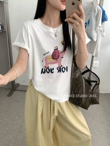 Nice studio奶思家夏季韩系休闲常规版卡通印花短袖T恤女上衣潮