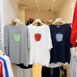 T恤女宽松休闲百搭显瘦减龄上衣ins潮 苹果印花短袖 ZC夏季 韩版