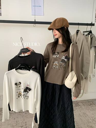 Nice studio奶思家韩版休闲显瘦卡通印花长袖T恤女上衣潮