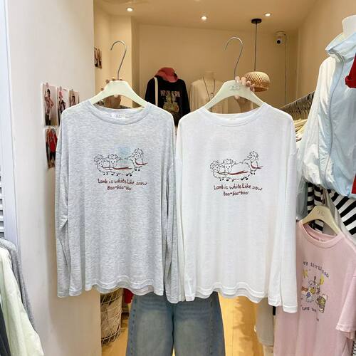 ZC-2026夏上新韩系简约百搭卡通印花长袖T恤女上衣防晒潮