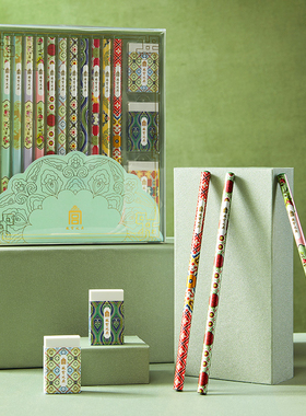 开学季新品故宫文创建筑彩绘铅笔橡皮套装HB铅笔礼盒12支装+3橡皮