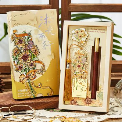 大英博物馆梵高向日葵书签原木签字笔礼盒装新款伴手礼婚礼国庆节