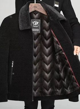 冬季中年男士爸爸爷爷装加绒加厚毛呢夹克中老年雪尼尔棉衣外套