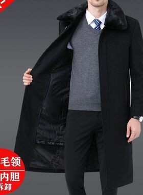 【水貂外套内胆高档男长款獭兔过膝大衣领】尼克毛反季羊绒男