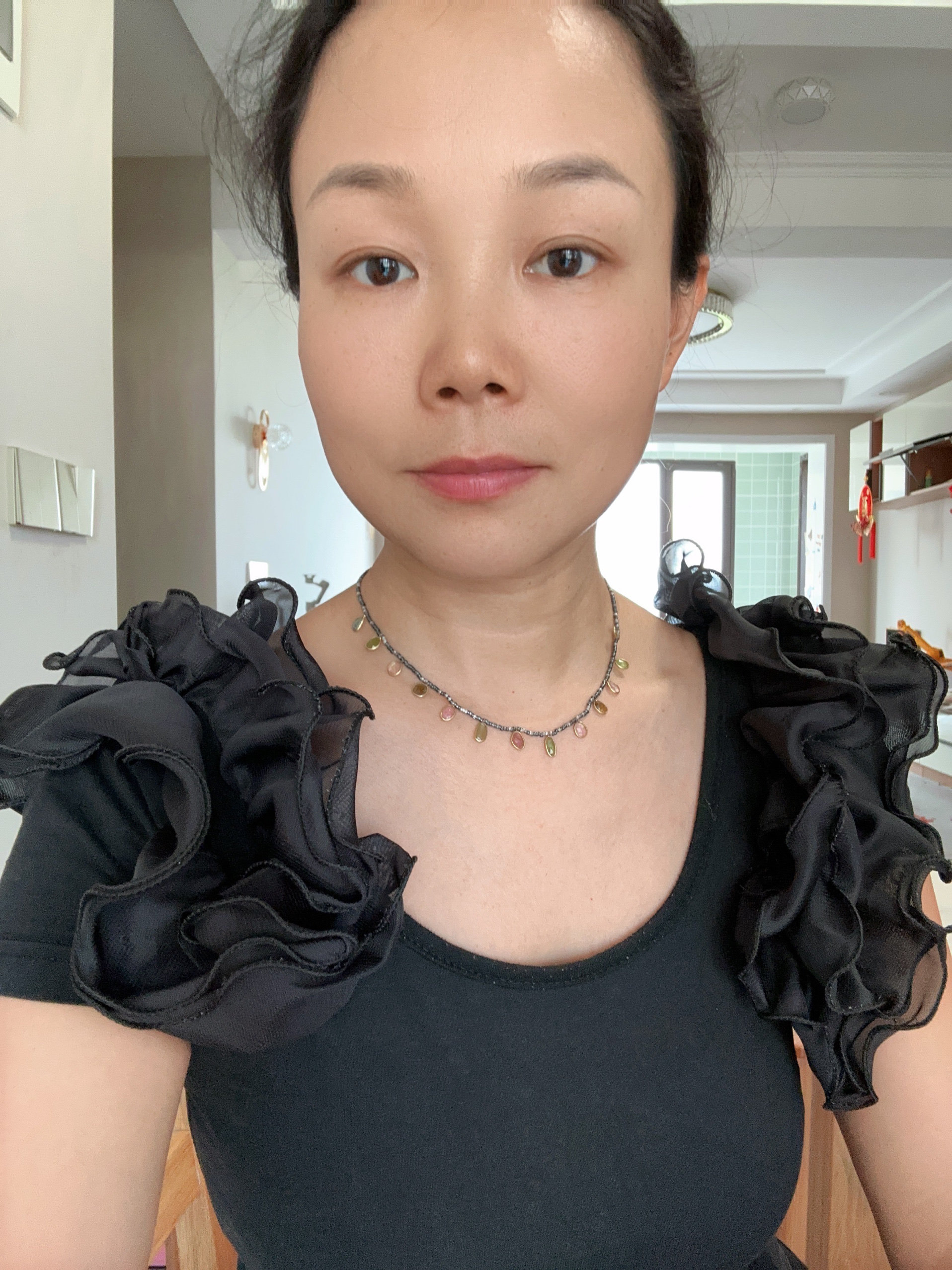 印度纯银镶嵌天然西瓜碧玺银珠子设计款项链
