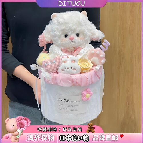 日本DITUCU小羊玩偶抱抱桶创意可爱毛绒公仔手捧花惊喜礼物儿童节