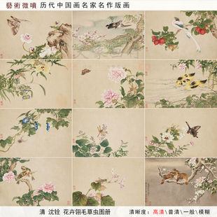沈铨花卉翎毛草虫图册微喷打印工笔花鸟临摹范本草虫花卉图小品画