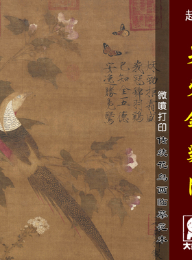 赵佶芙蓉锦鸡图微喷打印宋元花鸟画临摹绢布画稿工笔禽鸟画范本